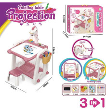 Столик ігровий з проєктором YM 58 (6) підсвічування, звук, маркери, губка, 3 диски, стільчик, дошка для малювання, в коробці