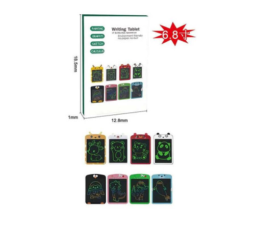Планшет для малювання JS 002 (100) розмір: 12.8х18.5 см, кольоровий екран, стилус, блокування екрана, кнопка стирання, в коробці, ВИДАЄТЬСЯ ТІЛЬКИ МІКС ВИДІВ