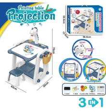 Столик ігровий з проєктором YM 59 (6) підсвічування, мелодії, маркери, губка, 3 диски, стільчик, дошка для малювання, в коробці