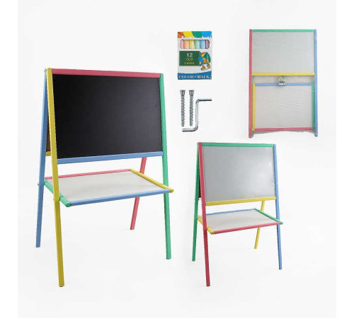 гр Мольберт 23775 великий - кольоровий, 64х43х100 см, двосторонній, набір крейди, в пакеті