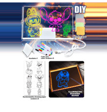 Дошка для малювання A 21 (60) підсвічування, 8 різнокольорових маркерів "пиши-витирай", трафарети, гумка, USB-кабель, працює від мережі, в пакеті