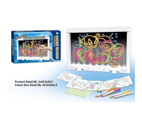 Дошка для малювання YM 19 (36/2) підсвічування, 6 маркерів, 6 двосторонніх трафаретів, в коробці