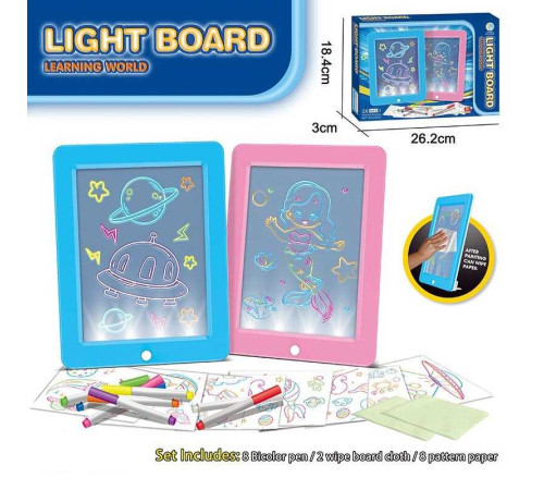 Дошка для малювання YM 29 (48) 2 дошки, підсвічування, 8 трафаретів, 8 маркерів, в коробці