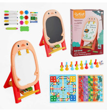 Мольберт 050-36 (18) двосторонній, крейда, маркери, трафарет, 2 настільні гри, в коробці