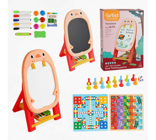 Мольберт 050-36 (18) двосторонній, крейда, маркери, трафарет, 2 настільні гри, в коробці