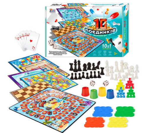 гр Гра 10 Поєдинків 23833 (12/2) "4FUN Game Club", ігрові поля, фішки, карти, шахи, шашки, кубик, в коробці