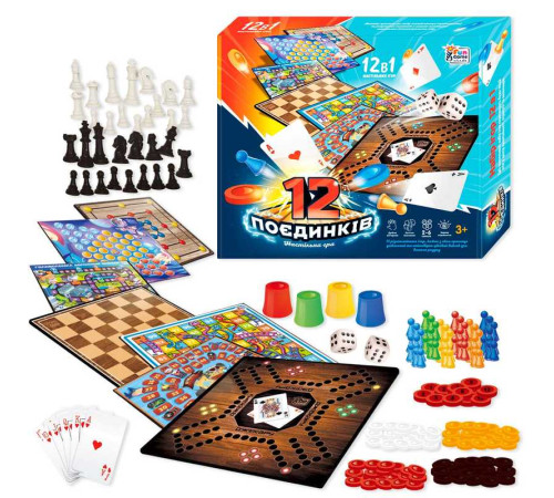 гр Гра 12 Поєдинків 92918 (12/2) "4FUN Game Club", ігрові поля, фішки, карти, шахи, шашки, кубик, в коробці гр Гра 12 Поєдинків 92918 (12/2) "4FUN Game Club", ігрові поля, фішки, карти, шахи, шашки, кубик, в коробці