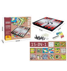 Гра 2014 BC (36/2) 15 в 1, ігрові поля, ігрові елементи, хрестики-нулики, шахи, шашки, нарди, космічна гра, лудо, автоперегони, manji, змії та драбини, бейсбол, в коробці