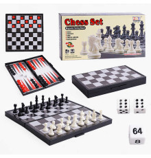 Шахи 689 A18 (96/2) двостороння дошка, нарди, 3 гральні кубики, в коробці