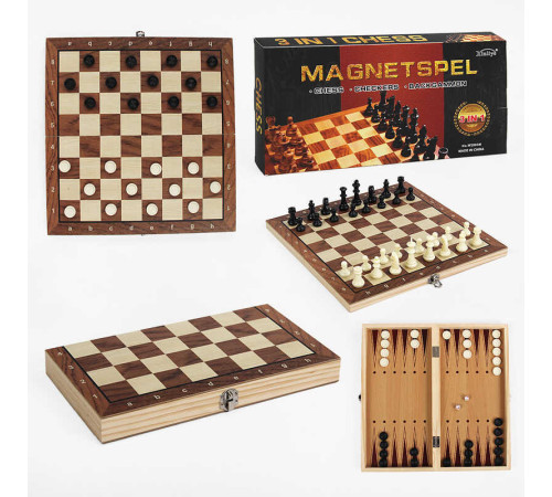 Шахи магнітні C 61552 (60) 3в1, шашки, нарди, дерев’яна дошка 29х29 см, в коробці – в наличии! Купите сейчас у KAZKOVA