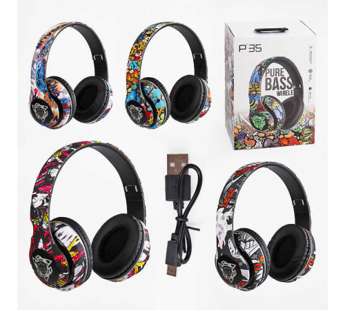 Навушники C 64894 (80) бездротові, акумулятор 200 mah, підсвічування, USB-дріт, AUX-дріт, в коробці, ВИДАЄТЬСЯ ТІЛЬКИ МІКС ВИДІВ