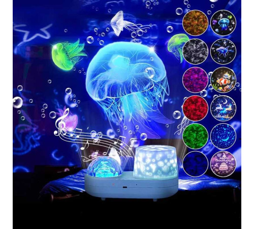 Нічник С 66865 (36) 10 кольорів підсвічування, 5 накладок на проєктор, обертається, таймер, від мережі, USB TYPE-C, в коробці, ВИДАЄТЬСЯ ТІЛЬКИ МІКС ВИДІВ