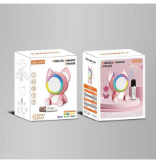 Караоке GMJ 9823 (36) 1 мікрофон, режими підсвічування, вбудований акумулятор, Bluetooth, слот для TF Card, USB-type-c кабель, USB-роз’єм, AUX-роз’єм, колонка з підсвічуванням, зміна голосу, в коробці