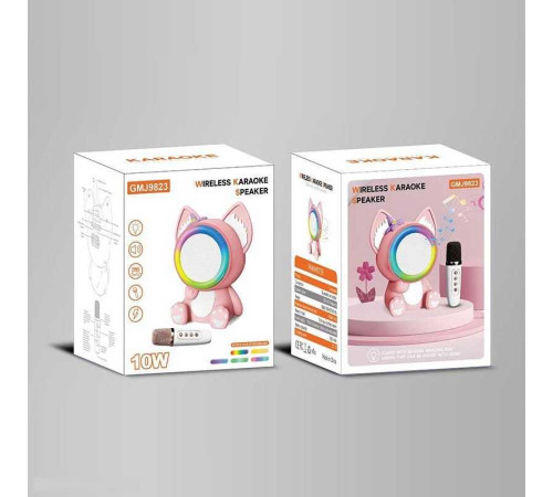 Караоке GMJ 9823 (36) 1 мікрофон, режими підсвічування, вбудований акумулятор, Bluetooth, слот для TF Card, USB-type-c кабель, USB-роз’єм, AUX-роз’єм, колонка з підсвічуванням, зміна голосу, в коробці