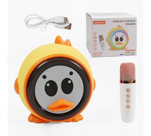 Караоке GMJ 9825 (36) 1 мікрофон, підсвічування, режими підсвічування, вбудований акумулятор, Bluetooth, слот для TF Card, USB-type-c кабель, USB-роз’єм, AUX-роз’єм, колонка, зміна голосу, в коробці