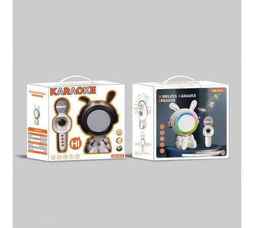 Караоке GMJ 9831 (24) 1 мікрофон з підсвічуванням, режими підсвічування, вбудований акумулятор, Bluetooth, слот для TF Card, USB-type-c кабель, USB-роз’єм, AUX-роз’єм, колонка з підсвічуванням, зміна голосу, в коробці