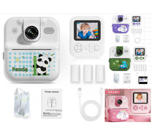 Фотоапарат-принтер C 72968 (30) фронтальна камера, type-C, роз’єм для TF-карти, фото, відео, плеєр, 5 ігор, чорно-білий друк, застосунок, 3 рулони термопаперу, ремінець, в коробці, ВИДАЄТЬСЯ ТІЛЬКИ МІКС ВИДІВ