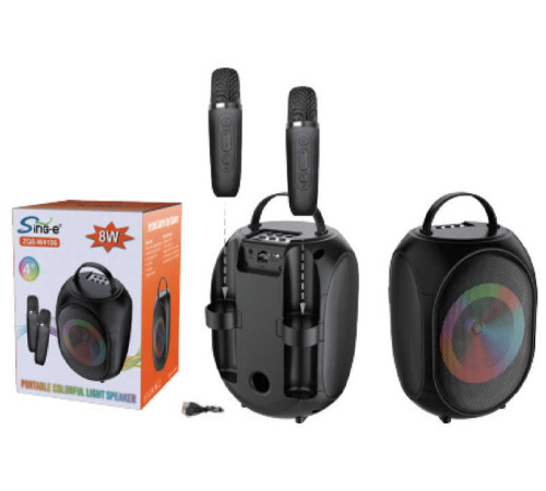 Караоке C 75285 (24) 2 мікрофони, підсвічування, вбудований акумулятор, Bluetooth, слот для TF-Card, роз’єм type-С, USB-роз’єм, AUX-роз’єм, зміна голосу, регулювання гучності, в коробці – в наличии! Купите сейчас у KAZKOVA