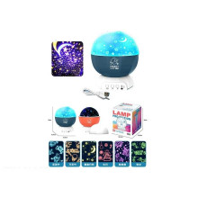 Нічник-проєктор 168 K-W (48/2) звук, підсвічування, 3 насадки для проєктора, обертається, зміна кольорів, від батарейок та від мережі, USB-кабель, в коробці