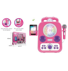 Караоке 5023 (6) підсвічування, мікрофон, 12 мелодій, підключення до телефону, працює тільки від мережі, регулювання гучності, USB-кабель, в коробці