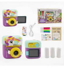 Фотоапарат-принтер M 12 U (40) поворотний екран, дріт USB Type-C, роз’єм для SD карти, 3 рулони термопаперу, ремінець, наліпки, фломастери, в коробці