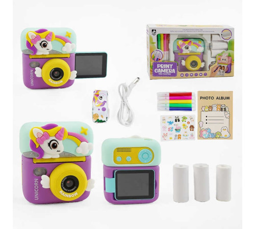 Фотоапарат-принтер M 12 U (40) поворотний екран, дріт USB Type-C, роз’єм для SD карти, 3 рулони термопаперу, ремінець, наліпки, фломастери, в коробці