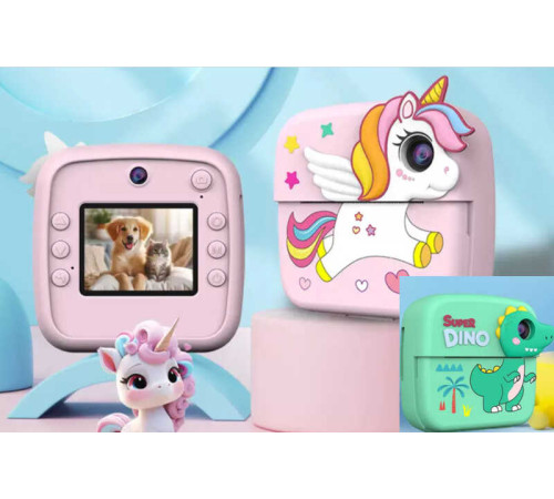 Фотоапарат-принтер C 72970 (30) 2 кольори, фронтальна камера, type-C, роз’єм для TF-карти, фото, відео, плеєр, 5 ігор, чорно-білий друк, рулон термопаперу, ремінець, в коробці