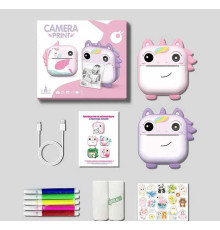 Фотоапарат-принтер M 5 D 1 Штрих=30526 (50) 2 кольори, фронтальна камера, дріт micro USB, роз’єм для SD карти, 2 рулони термопаперу, ремінець, наліпки, фломастери, в коробці