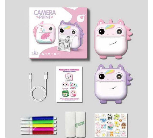 Фотоапарат-принтер M 5 D 1 Штрих=30526 (50) 2 кольори, фронтальна камера, дріт micro USB, роз’єм для SD карти, 2 рулони термопаперу, ремінець, наліпки, фломастери, в коробці – в наличии! Купите сейчас у KAZKOVA