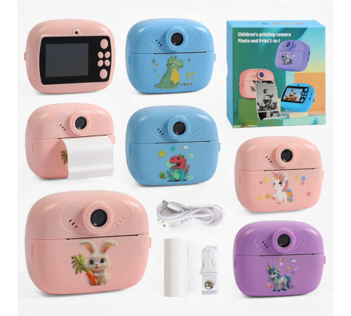 Фотоапарат-принтер C 72972 (50) кабель type-C, роз’єм для SD карти, фото, відео, ігри, рулон термопаперу, в коробці, ВИДАЄТЬСЯ ТІЛЬКИ МІКС ВИДІВ