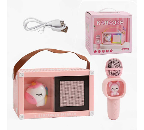 Караоке GMJ 9839 (24) 2 види, 1 мікрофон з підсвічуванням, ремінець, режими підсвічування, вбудований акумулятор, Bluetooth, слот для TF Card, USB-type-c кабель, USB-роз’єм, AUX-роз’єм, колонка з підсвічуванням, зміна голосу, в коробці – в наличии! Купите сейчас у KAZKOVA