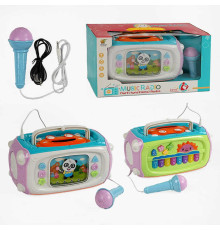 Караоке 6621 (12/2) підсвічування, піаніно, мелодії, пісні, звуки тварин, барабани, мікрофон, озвучування англійською, в коробці