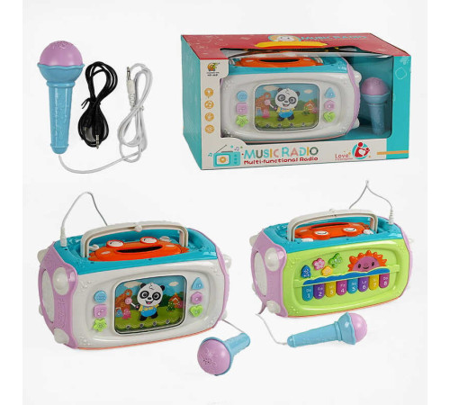 Караоке 6621 (12/2) підсвічування, піаніно, мелодії, пісні, звуки тварин, барабани, мікрофон, озвучування англійською, в коробці