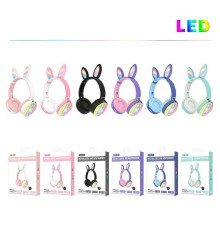 Навушники C 55255 (60) "Зайчик", мікс кольорів, поп-іт, бездротові Bluetooth, світло, радіо, мікрофон, USB кабель, в коробці