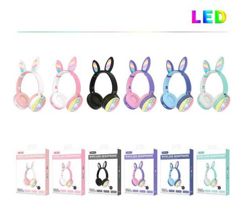 Навушники C 55255 (60) "Зайчик", мікс кольорів, поп-іт, бездротові Bluetooth, світло, радіо, мікрофон, USB кабель, в коробці