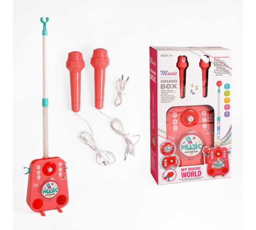 Караоке 1092 (18/2) підсвічування, 2 мікрофони, дитячі мелодії, підключення до MP3, регулювання гучності, функція запису, зміна голосу, мільтимедійний кабель 3.5 мм, в коробці