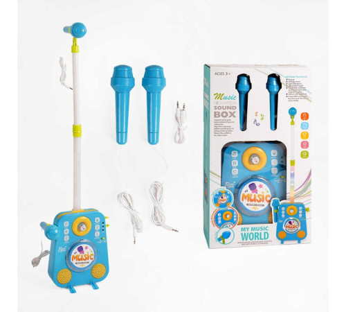 Караоке 1093 (18/2) підсвічування, 2 мікрофони, мелодії, підключення до MP3, регулювання гучності, функція запису, зміна голосу, кабель 3.5 мм, в коробці