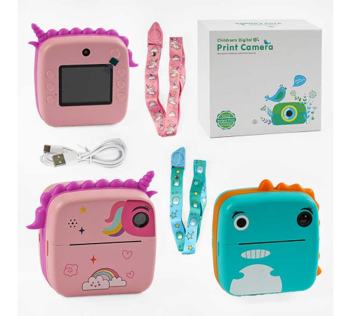 Фотоапарат-принтер C 66627 (30) 2 кольори, фронтальна камера, чб друк, USB-кабель, рулон термопаперу, звук, фото, відео, ігри, SD роз’єм, в коробці