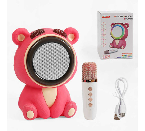 Караоке GMJ 9826 (36) 1 мікрофон, режими підсвічування, вбудований акумулятор, Bluetooth, слот для TF Card, USB-type-c кабель, USB-роз’єм, AUX-роз’єм, колонка з підсвічуванням, зміна голосу, в коробці