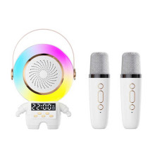 Караоке C 72554 (40) bluetooth, 2 мікрофони, підсвічування, type-c, TF-картка, AUX-роз’єм, регулювання гучності, зміна голосу, годинник, в коробці