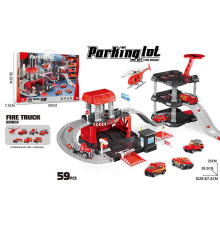 Трек 666-07 (18) 3 металопластикові машинки, гелікоптер, 3 рівні, муляжі оточення, наліпки, в коробці