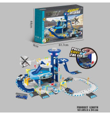 Трек MH 102 (10) парковка, довжина 53см, підсвічування, звукові ефекти, ОЗВУЧУВАННЯ АНГЛІЙСЬКОЮ, 3 металопластикові моделі спецтехніки, в коробці