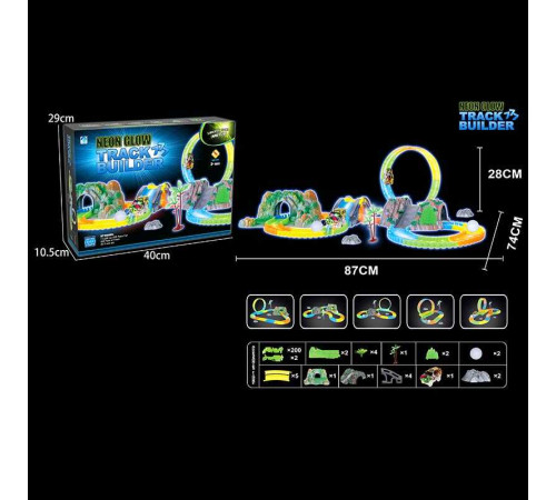 Трек 777-134 (24/2) 200 деталей, машинка на батарейках, підсвічування, неоновий трек, в коробці – в наличии! Купите сейчас у KAZKOVA