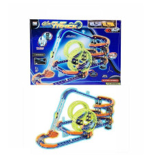 Трек 89994 (12) 122 елементи, 2 машинки із вбудованими акумуляторами, підсвічування, світиться у темряві, трюки, муляжі оточення, в коробці