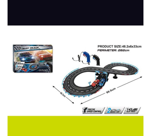 Трек на радіокеруванні JJ 201-1 (12) траса 48х96 см, підсвічування, 2 машинки, масштаб 1:43, 2 пульти керування, підключення до траси за допомогою проводу, в коробці – в наличии! Купите сейчас у KAZKOVA