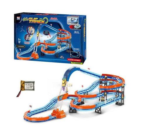 Трек 89997 (18) 87 елементів, машинка із вбудованим акумулятором, підсвічування, світиться у темряві, трюки, муляжі оточення, в коробці