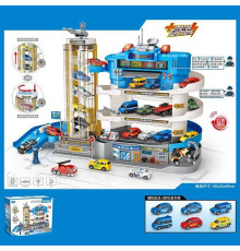 Трек E 7004 (4) “Поліція”, світло, звук, автоматичний ліфт, 4 поверхи, 6 машинок, ігрова фігурка, в коробці