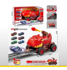 Машинка з треком CY 2222 A (16) запускач, стріляє снарядами, довжина треку - 87 см, 3 металопластикові машинки, у коробці