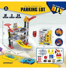 Трек 939-303 (30) парковка, 34 елементи, механічний підйомник, катапульта, 3 металопластикові машинки, в коробці