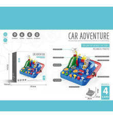Трек T 801 A (20) 26х27х20, механічний принцип роботи, 6 механізмів для гри, важелі, підйомники, розводний міст, вертоліт із магнітом утримує машинку, світлофор, 2 ялинки, в коробці
